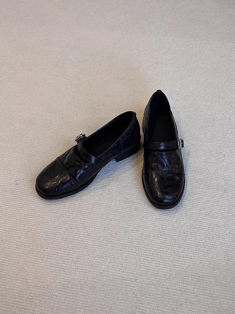 Phiên bản da cừu ~ Giày lười Mary Jane kiểu cổ điển đế mềm bằng da thật dành cho nữ, giày da nhỏ có quai đơn bằng da thật đơn giản