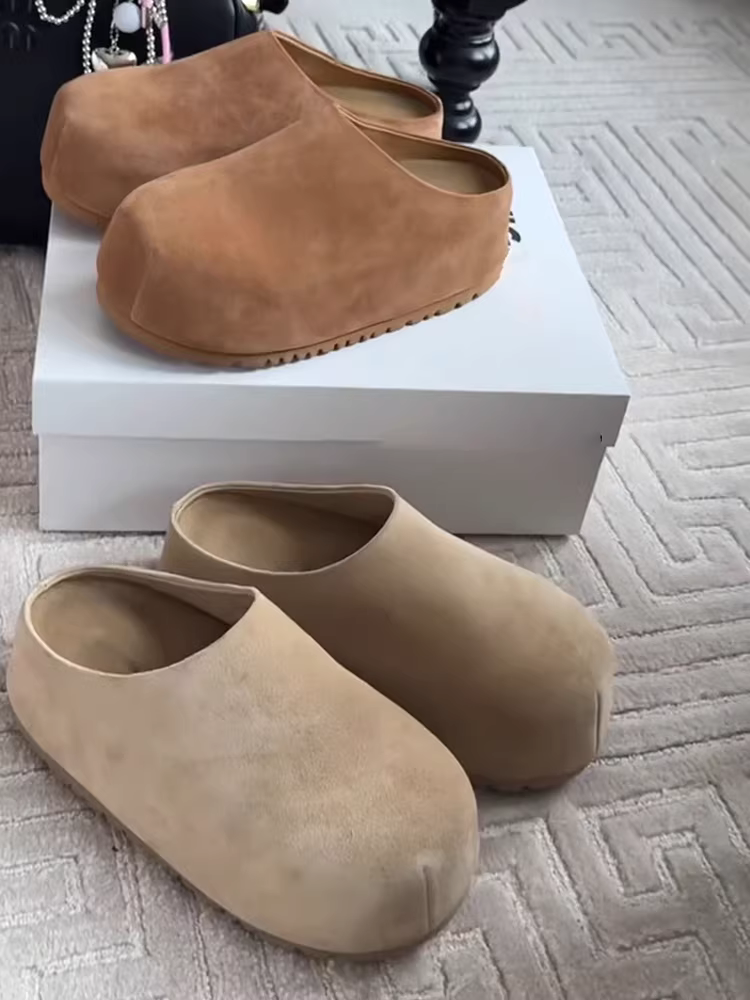 Phiên bản da cừu ~ giày nửa mũi kín kiểu cổ điển, giày nữ ngoài trời kiểu Birkenstock đế dày đơn giản phổ biến, tăng chiều cao, đa năng