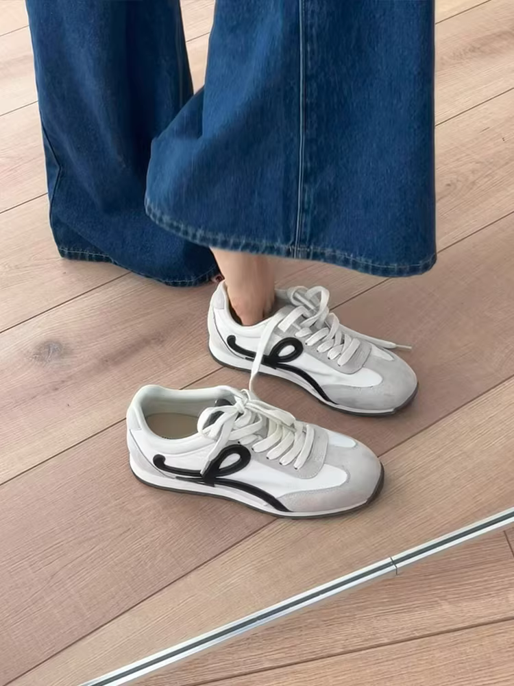 Phiên bản da cừu ~ Giày thể thao cổ điển kiểu Forrest Gump dành cho nữ, giày tập luyện Đức đế dày bằng da thật có dây buộc đa năng, giày đế bằng mũi tròn, giày thường ngày