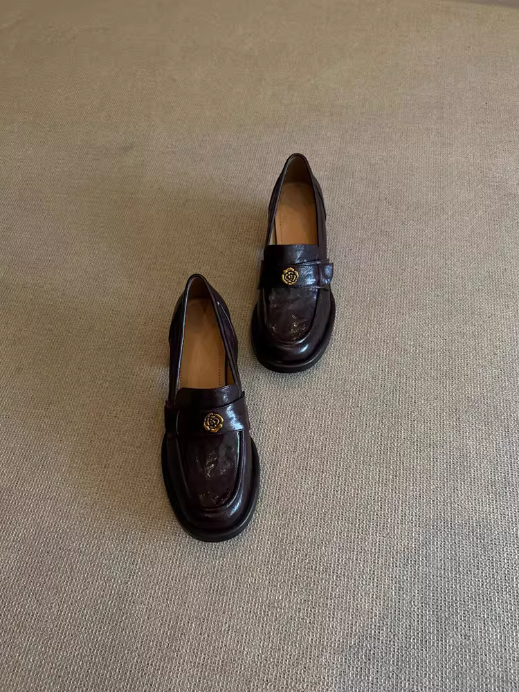 Giày lười nữ da thật kiểu Anh, đế xuồng, chất liệu da cừu xếp ly, kiểu dáng cổ điển, giày đồng phục JK