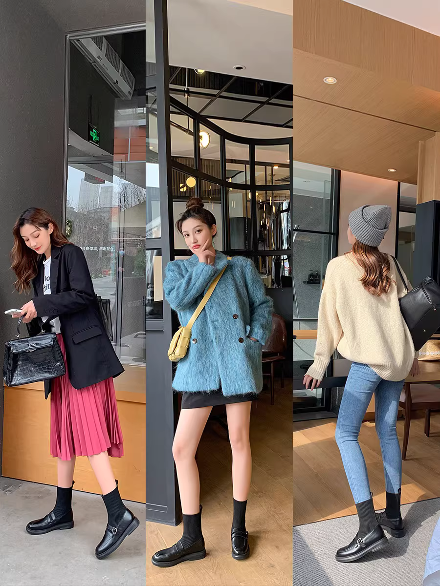 Giày bốt da thật dáng ôm cho nữ, bốt ngắn, bốt tất co giãn, bốt đế bằng, bốt tất mùa thu 2025, bốt Martin dáng ôm, kiểu dáng thời thượng.