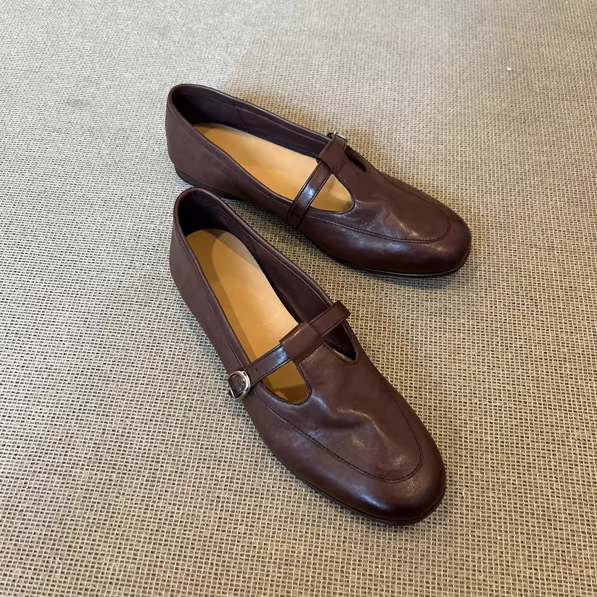 Phiên bản da cừu ~ Giày Mary Jane da thật cổ điển dành cho nữ, giày đế bằng mũi tròn, giày đế bằng, giày da kiểu Anh JK.