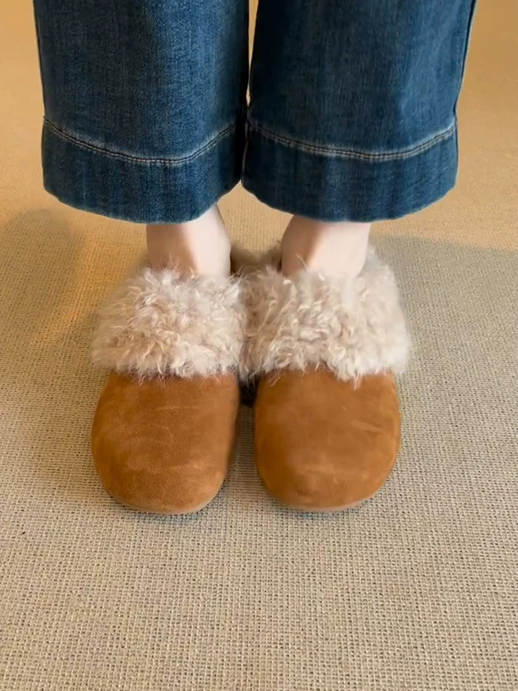 Phiên bản da cừu ~ Giày Birkenstock có thể mang hai chiều, tăng chiều cao, lót lông cừu, giữ ấm dành cho nữ, kiểu dáng thời trang thoải mái, giày lười lông mềm mại
