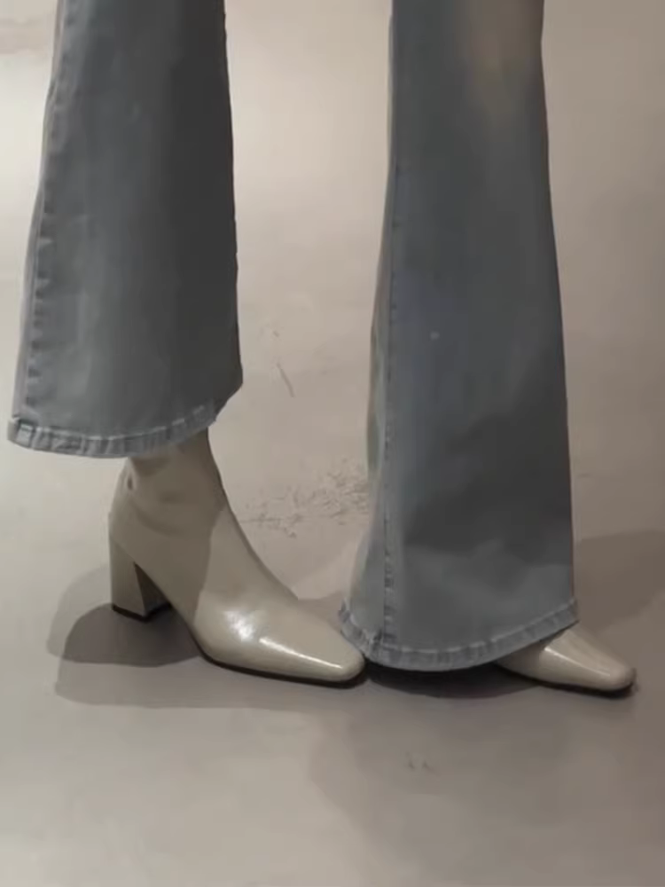 Phiên bản da bò ~ Giày cao gót da thật kiểu Pháp mũi vuông, đa năng và thanh lịch, thích hợp đi làm, giày bốt ngắn giúp bạn trông thon gọn hơn, giày bốt cổ ngắn dành cho nữ.