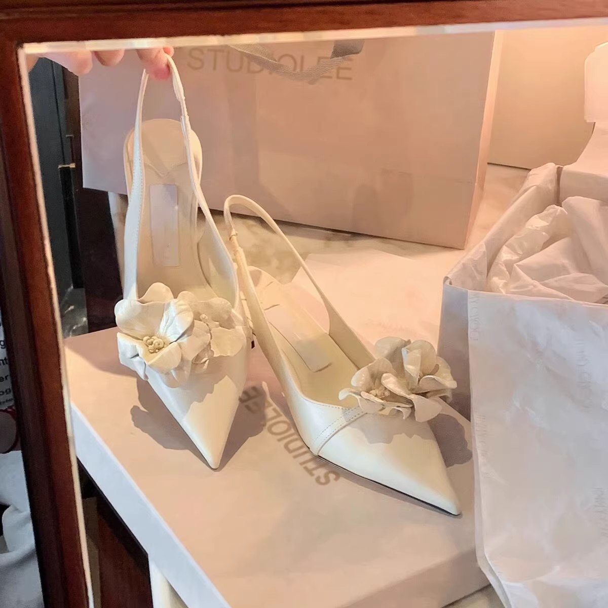 Phiên bản da cừu ~ Giày cao gót mũi nhọn hở lưng kiểu Pháp thanh lịch dành cho nữ, gót mỏng thoải mái, dép kín mũi.