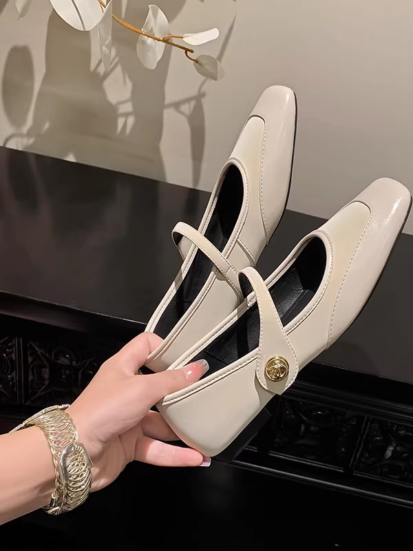 Giày Mary Jane da cừu nữ, giày bệt, kiểu mới 2025, giày cotton lót lông, giày lười đế thấp, giày lông ấm áp.