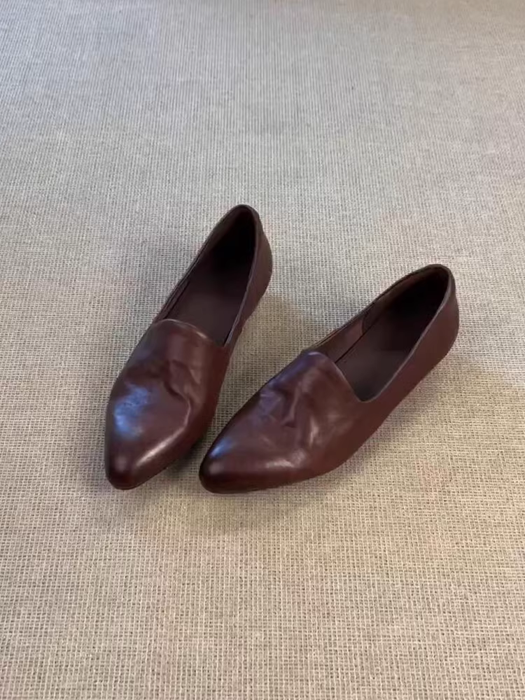 Phiên bản da cừu ~ Giày lười mũi nhọn bằng da thật phong cách cổ điển dành cho nữ, giày đi làm đa năng, giày da đế thấp.