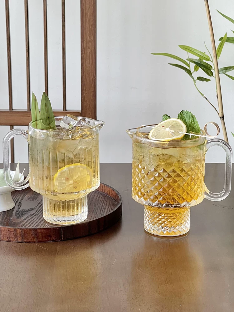 Ly trà trái cây cỡ lớn nổi tiếng trên mạng, ly thủy tinh xếp chồng được, ly uống nước lạnh có tay cầm, ly đựng đồ uống, ly nước ép.