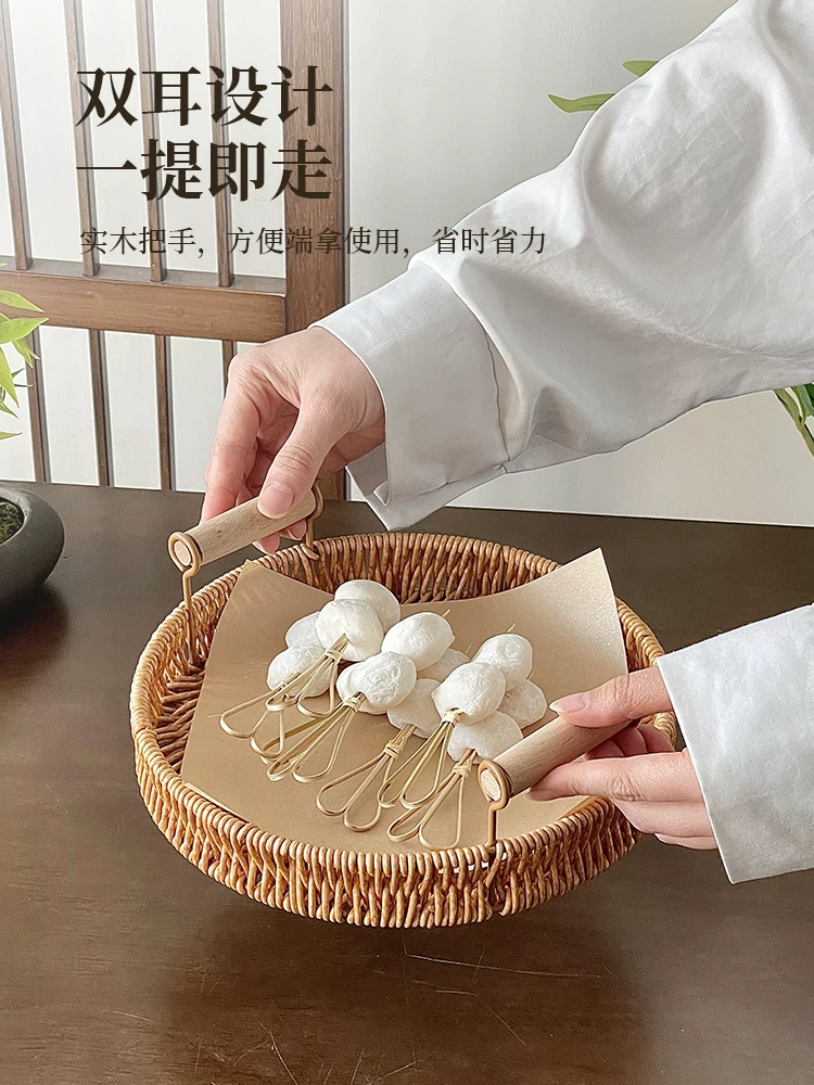 Khay giả mây đựng đồ ăn nhẹ, đĩa trái cây sấy khô, khay đựng đồ ăn nhẹ buổi chiều, khay trưng bày đồ ăn nhẹ, đĩa trái cây, giỏ thương mại cho quán trà.