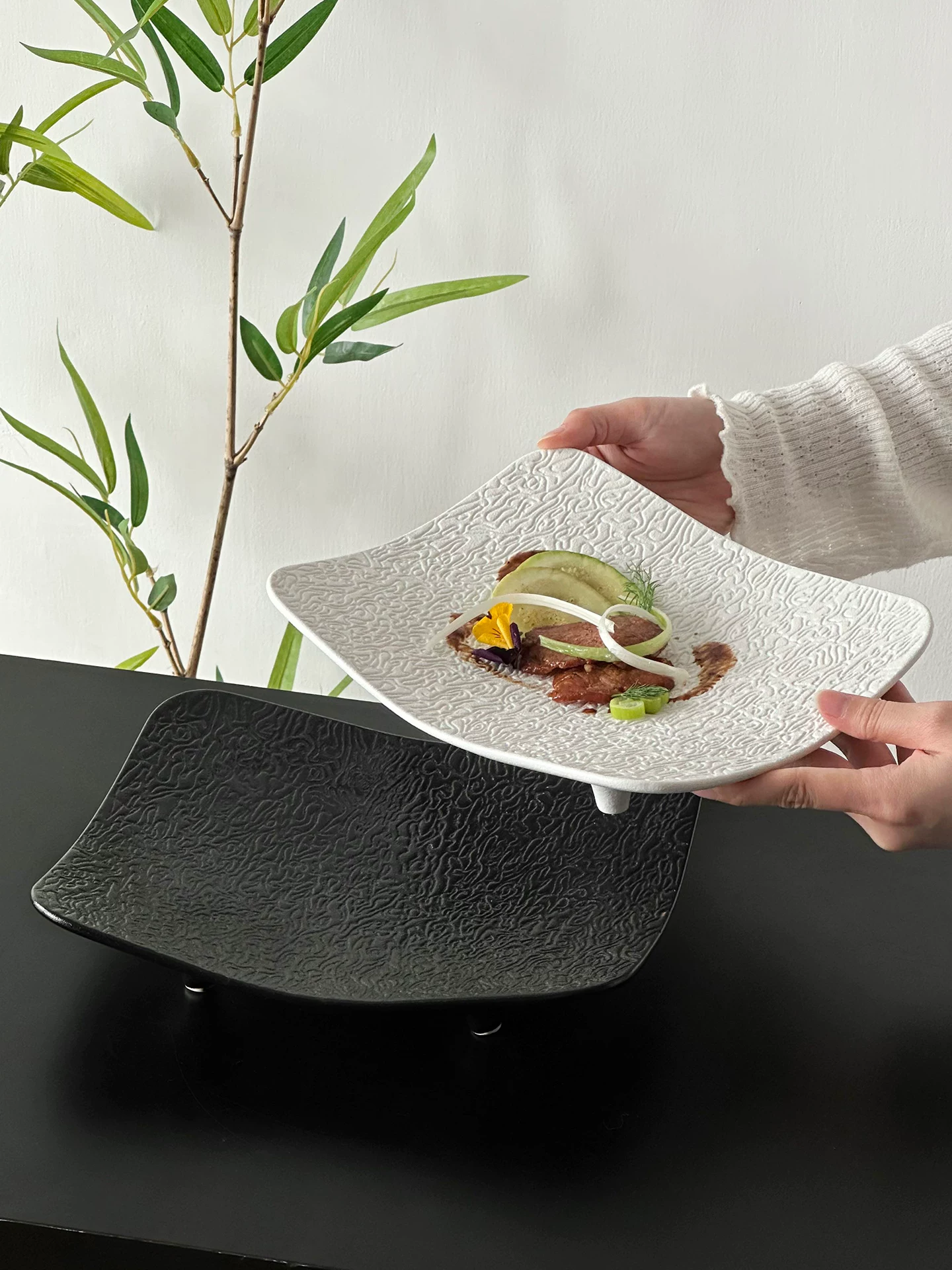 Đĩa hình chữ nhật cổ điển, đĩa sứ tinh tế và đẹp mắt, đĩa ăn kiểu Tây cao cấp, đĩa steak đơn giản.