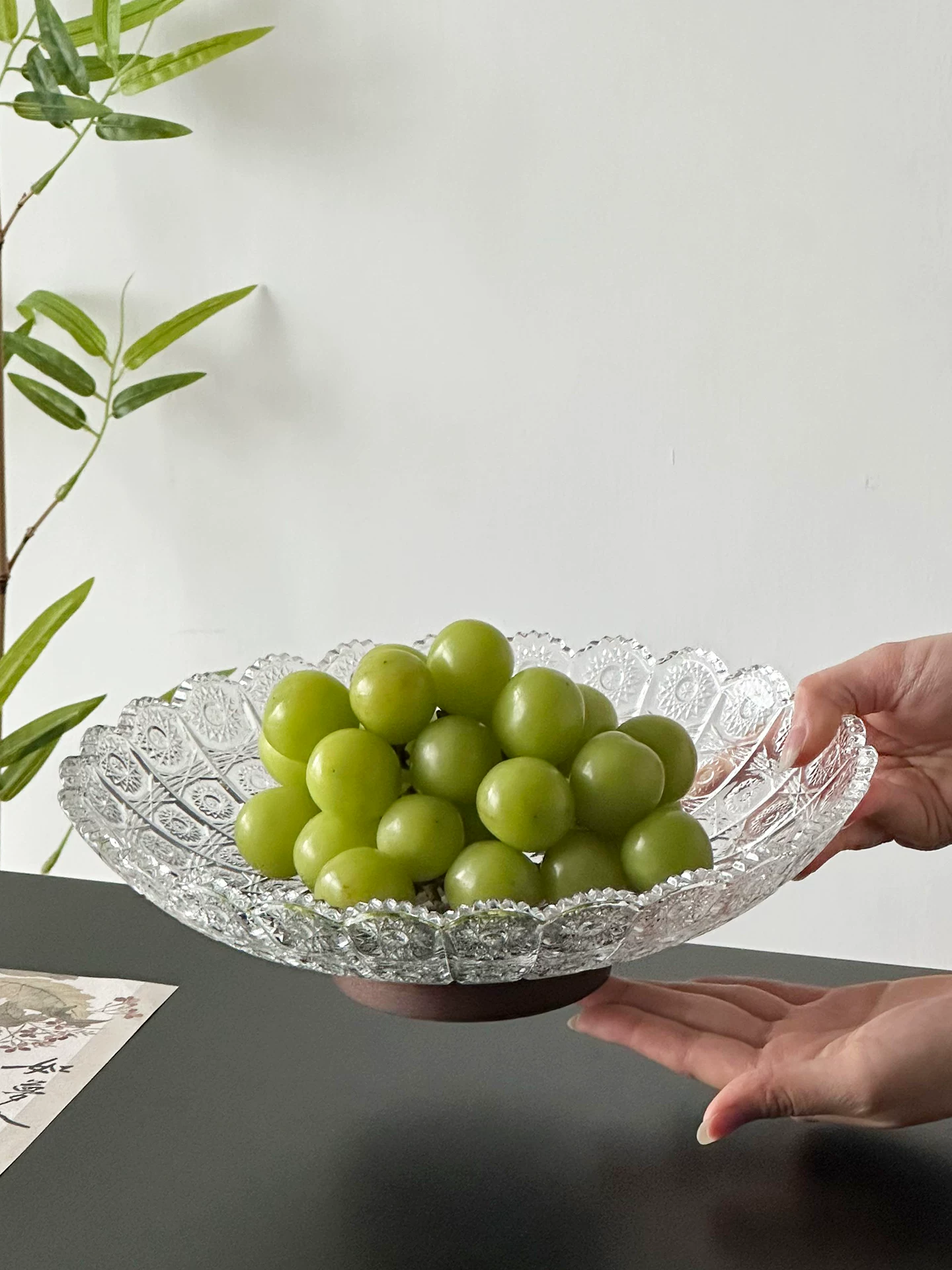 Đĩa đựng trái cây thủy tinh hoa hướng dương ren cổ điển, khay trưng bày đồ ăn nhẹ trên bàn cà phê cao cấp tinh tế, đĩa đựng trái cây, khay đựng cam bergamot.