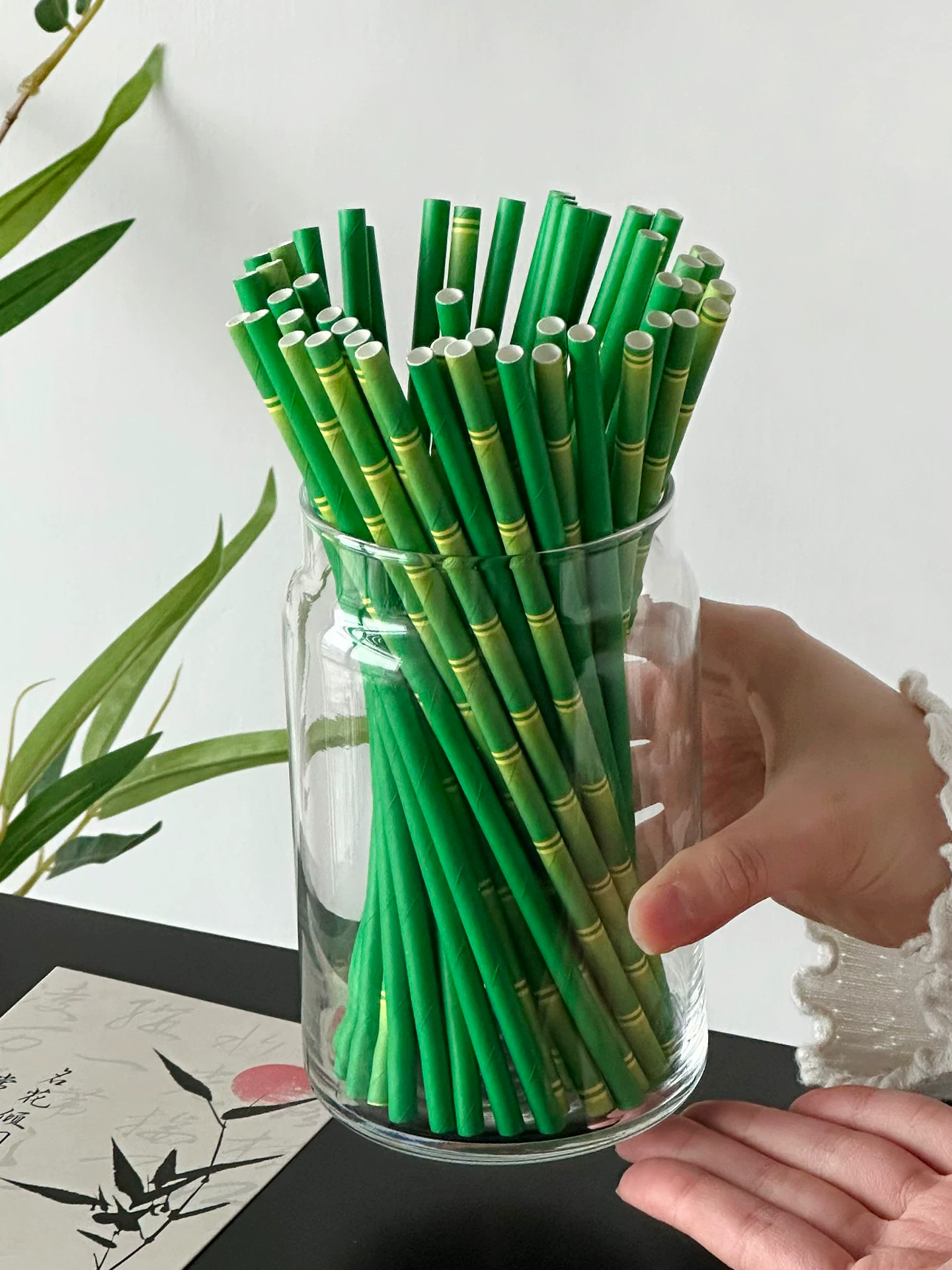 Ống hút giấy tre xanh dùng một lần, thân thiện với môi trường, phân hủy sinh học, dùng cho cocktail, đồ uống, trà sữa và nước ép.