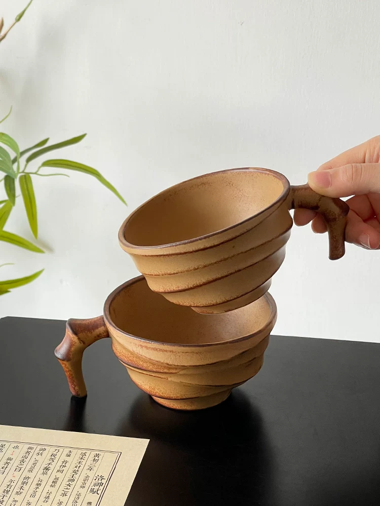 Cốc cà phê cổ điển kiểu cũ, cốc tre phong cách Trung Quốc mới, cốc gốm thô mộc, cốc latte, cốc vẽ latte, cốc trà, cốc độc đáo.