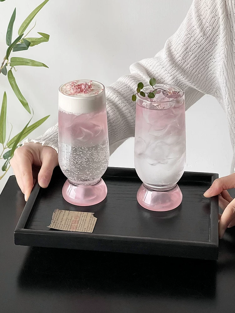 Cốc thủy tinh màu hồng độc đáo, cốc cocktail thẩm mỹ cao, cốc trà, cốc bong bóng, cốc nước trái cây, cốc nước sáng tạo.