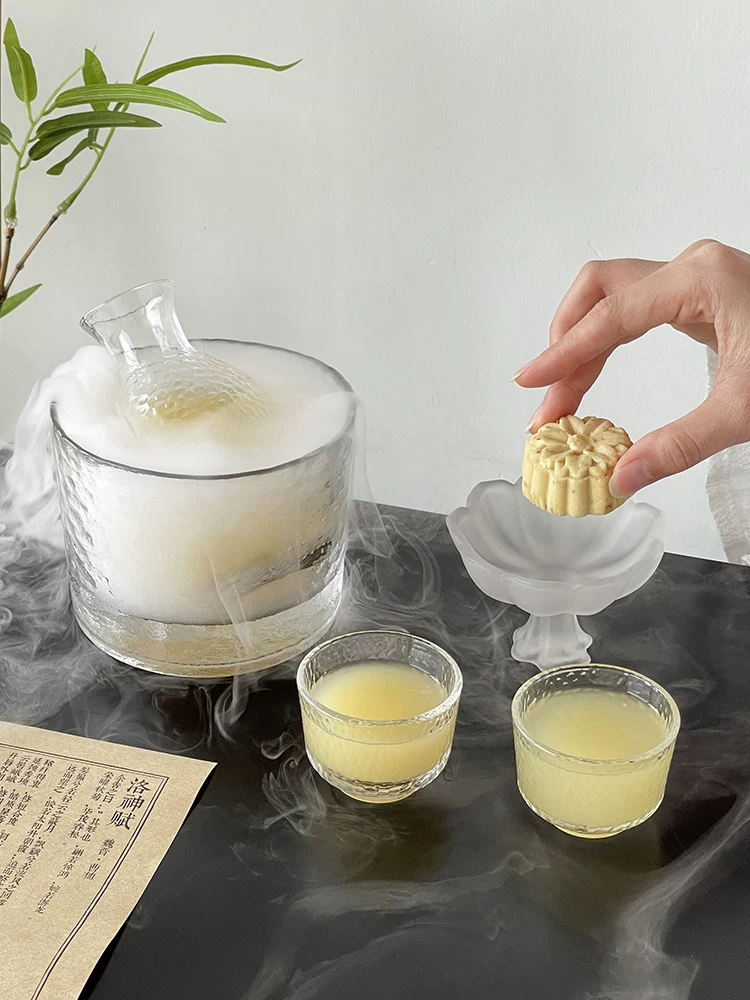 Bộ đồ uống trà kiểu Trung Quốc mới, ly rượu, khay, bình rượu sake họa tiết chạm nổi, bộ chén rượu sake, rượu gạo hơi say, ly rượu vang trắng.