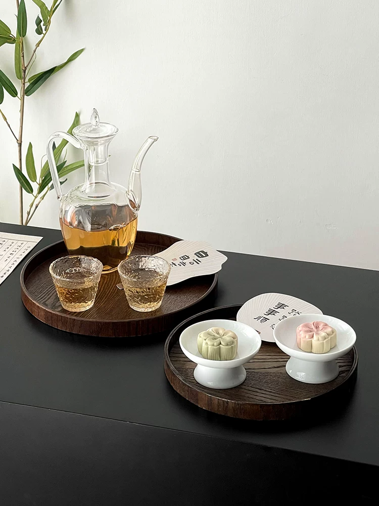 Khay gỗ tròn kiểu Nhật, đĩa ăn kiểu Nhật, khay trà gỗ gia dụng, khay đựng cốc, đĩa bánh