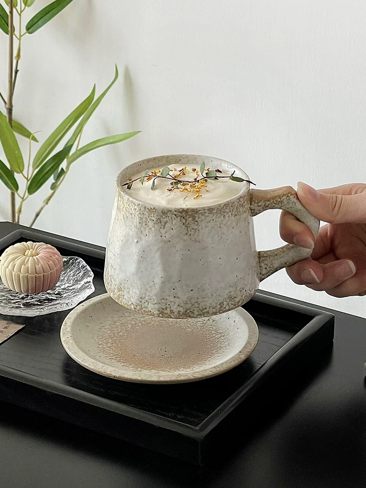Bộ cốc thiết kế độc đáo, bộ cốc và đĩa sứ mộc mạc, cốc cà phê cổ điển, cốc sứ sáng tạo, cốc nước thẩm mỹ cao.