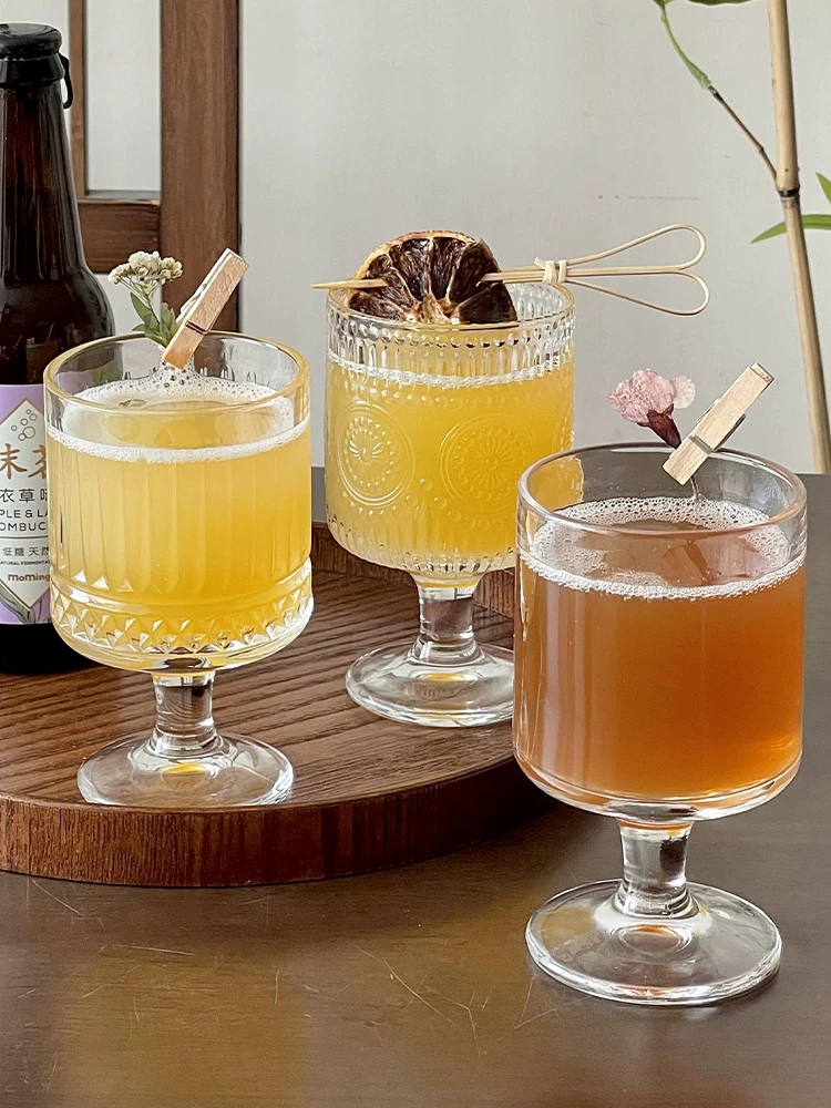 Ly thủy tinh chạm nổi cổ điển, ly nước kombucha, ly rượu nóng sang trọng, ly cocktail, ly đựng đồ uống.