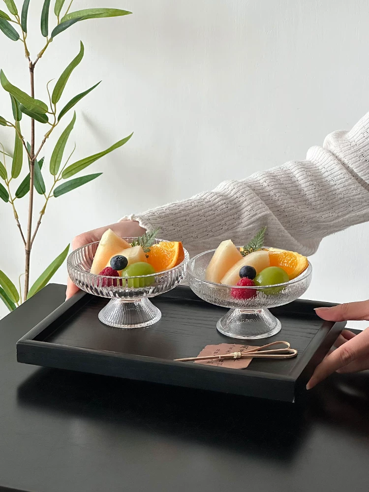 Đĩa đựng trà chiều kiểu Trung Quốc, đĩa bánh ngọt thủy tinh cao cấp, đĩa tráng miệng trà chiều, đĩa trái cây tinh tế, bát kem.