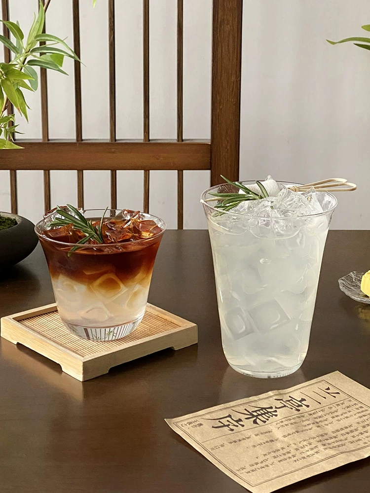 cốc thủy tinh miệng rộng kiểu ins, cốc cà phê miệng rộng trong suốt, cốc trà kung fu, cốc cocktail kiểu Trung Quốc, cốc đựng đồ uống, cốc trà