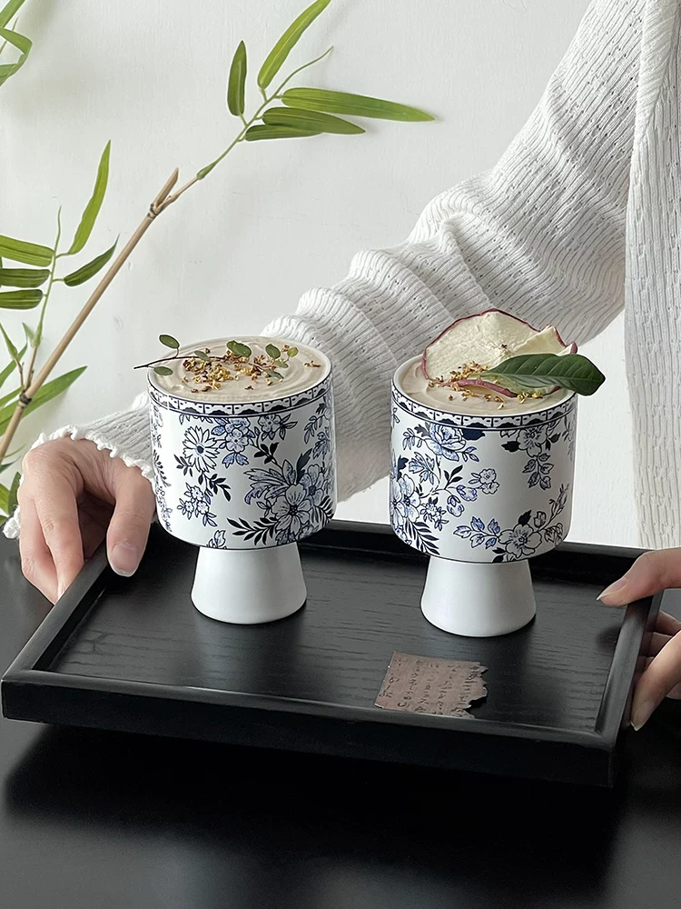 Cốc cà phê cổ điển màu xanh trắng mang cảm giác cao cấp, cốc đã qua sử dụng độc đáo, cốc gốm sứ kiểu Trung Quốc, cốc trà và cốc rượu.