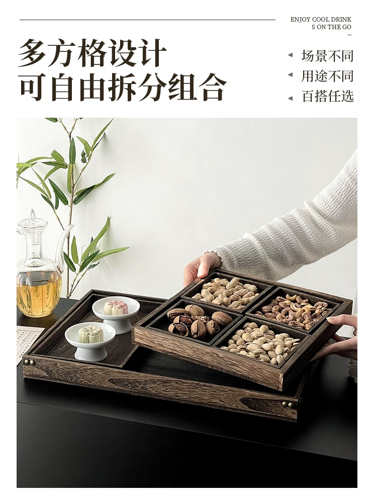 Khay gỗ kiểu Trung Quốc để pha trà bên bếp, phụ kiện cho trà chiều, khay đựng tráng miệng, đồ ăn nhẹ, trái cây sấy khô, đĩa trái cây.