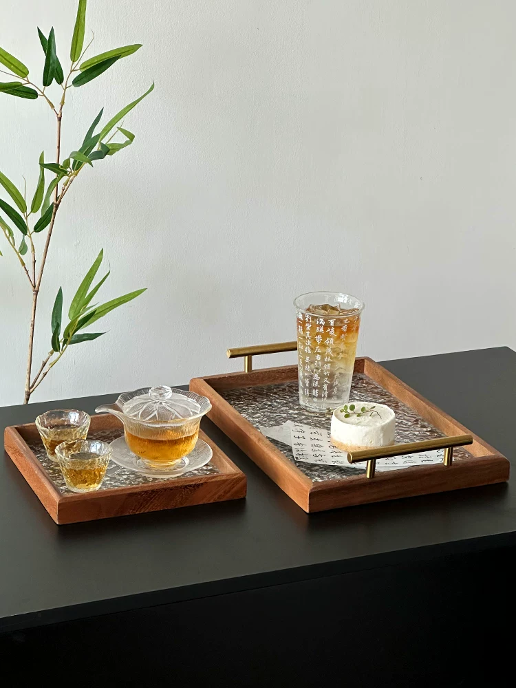 Khay đựng đồ ăn họa tiết băng giá cao cấp, khay trà, đĩa khung gỗ hình chữ nhật cổ điển, khay đựng đồ ăn nhẹ, cà phê, tráng miệng