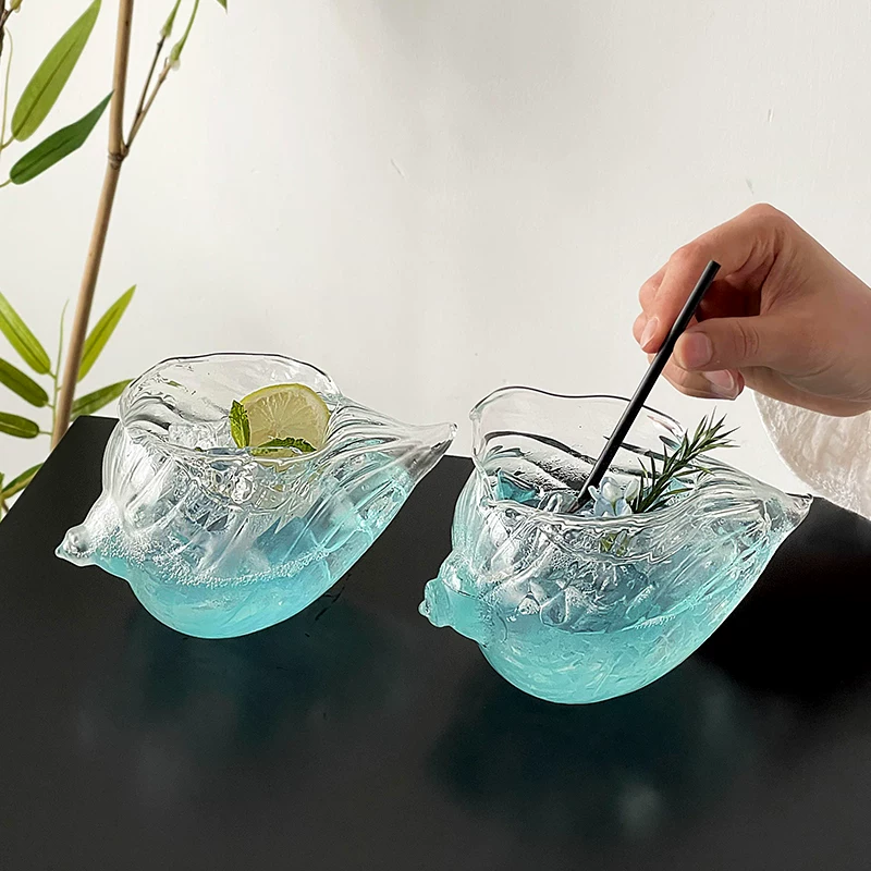 Ly hình vỏ sò thiết kế độc đáo, ly cocktail sáng tạo và cá nhân hóa, ly vỏ sò thẩm mỹ cao, ly rượu vang hơi say, ly thủy tinh.