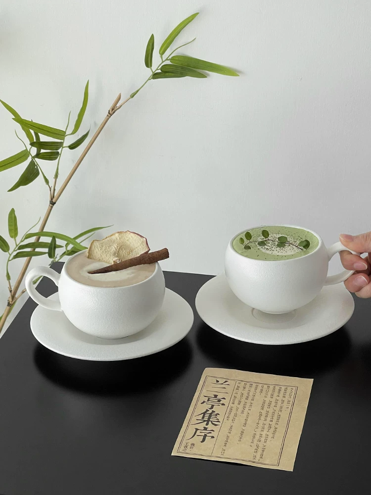 Bộ tách và đĩa lót họa tiết đá mờ tinh xảo, tách sứ trắng, tách cà phê hình quả trứng, cốc, giá trị thẩm mỹ cao, tách độc đáo.