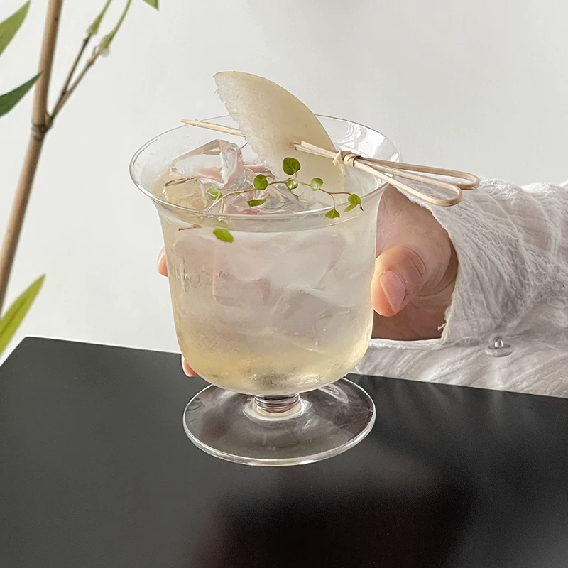 Cốc thủy tinh miệng rộng kiểu Trung Quốc dùng trong gia đình, cốc thủy tinh cao trong suốt dùng cho Americano đá, latte, cà phê, kem, trà, nước ép.