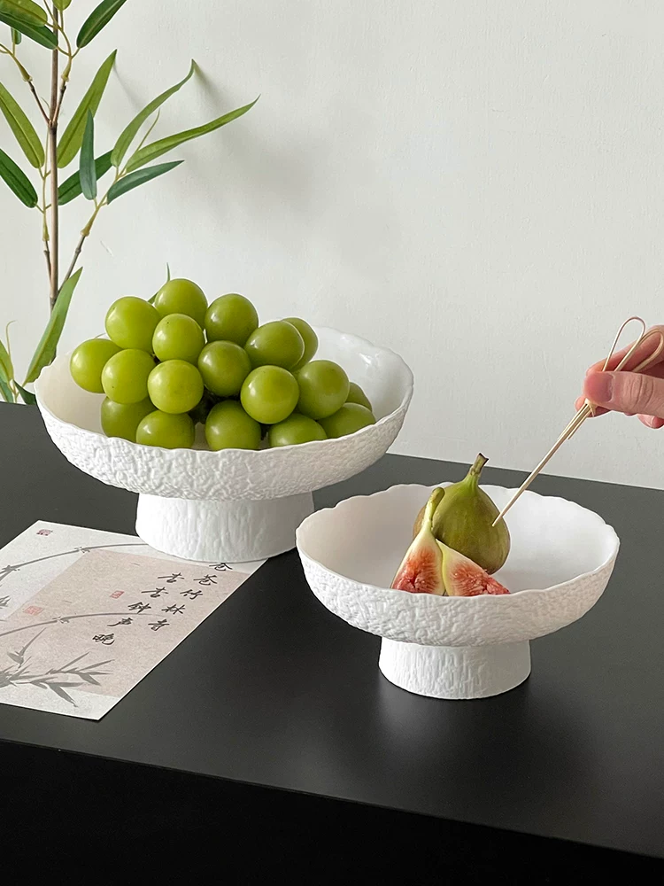 Khay đựng đồ ăn nhẹ có chân cao màu trắng, khay đựng đồ tráng miệng bằng kính cao cấp, khay đựng trái cây, khay đựng kẹo, khay đựng trái cây kiểu Trung Quốc.