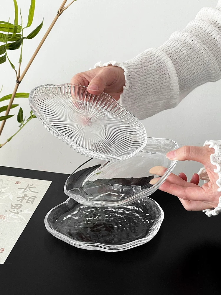 Đĩa thủy tinh hình đám mây độc đáo với thiết kế thời trang, đĩa đựng trái cây trong suốt, đĩa đựng món tráng miệng, đĩa đựng bánh ngọt trà chiều kiểu Trung Quốc, đĩa đựng đồ ăn nhẹ.