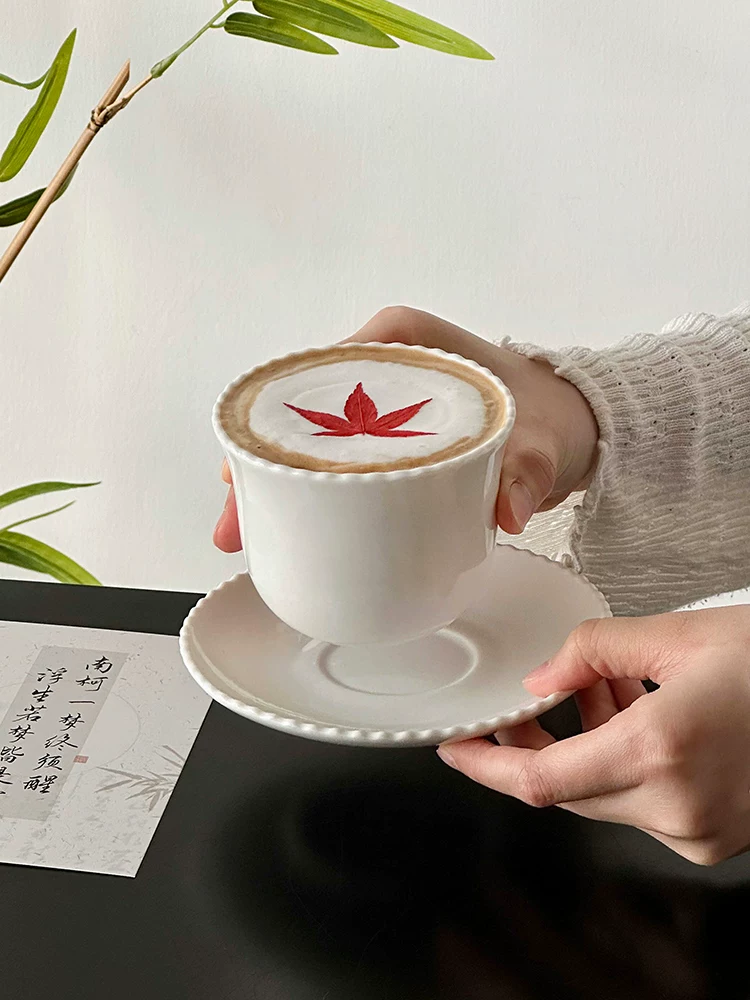 Bộ tách và đĩa sứ hình chuông kiểu Nhật, tách cà phê thiết kế độc đáo, tách latte, tách vẽ latte art, tách trà.