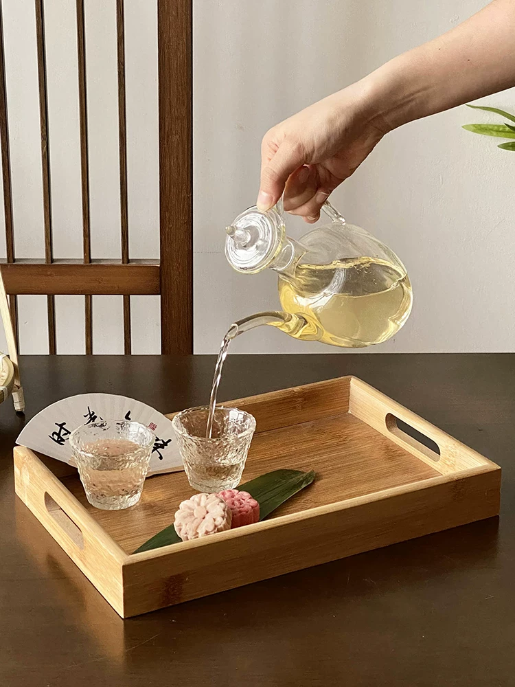 Khay gỗ tre kiểu Nhật hình chữ nhật khay trà khay ăn khay trà quán cà phê khay đựng đồ tráng miệng khay đựng đồ ăn nhẹ