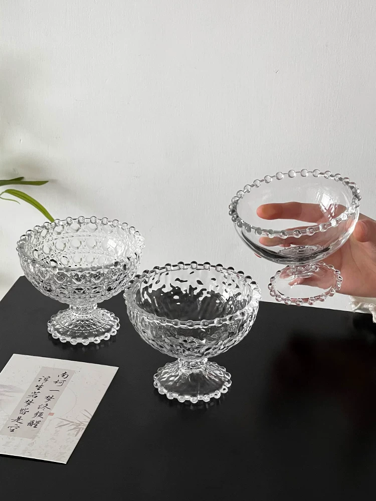 Bát tráng miệng kiểu Trung Quốc cao cấp có điểm nhấn ngọc trai, bát kem tinh tế, bát trái cây, cốc kem, cốc thủy tinh.