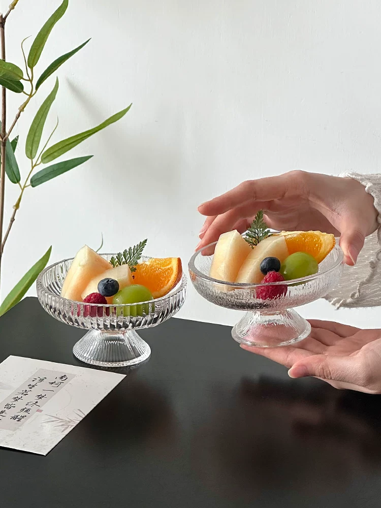 Đĩa đựng trà chiều kiểu Trung Quốc, đĩa bánh ngọt thủy tinh cao cấp, đĩa tráng miệng trà chiều, đĩa trái cây tinh tế, bát kem.