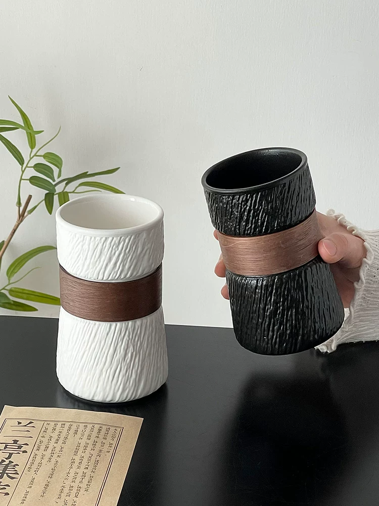Cốc cà phê gốm sứ màu trơn kiểu Trung Quốc có họa tiết xoáy, cốc chống bỏng, cốc latte thẩm mỹ cao, cốc Americano đá, cốc đựng đồ uống.