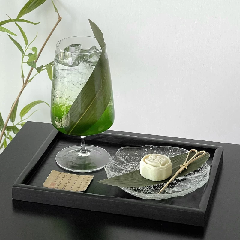 Đồ trang trí đĩa bánh lá cọ tươi kiểu Trung Quốc, đồ trang trí lá tre, đạo cụ, lá tre xanh, đồ trang trí đồ uống lá tre, lá trang trí.