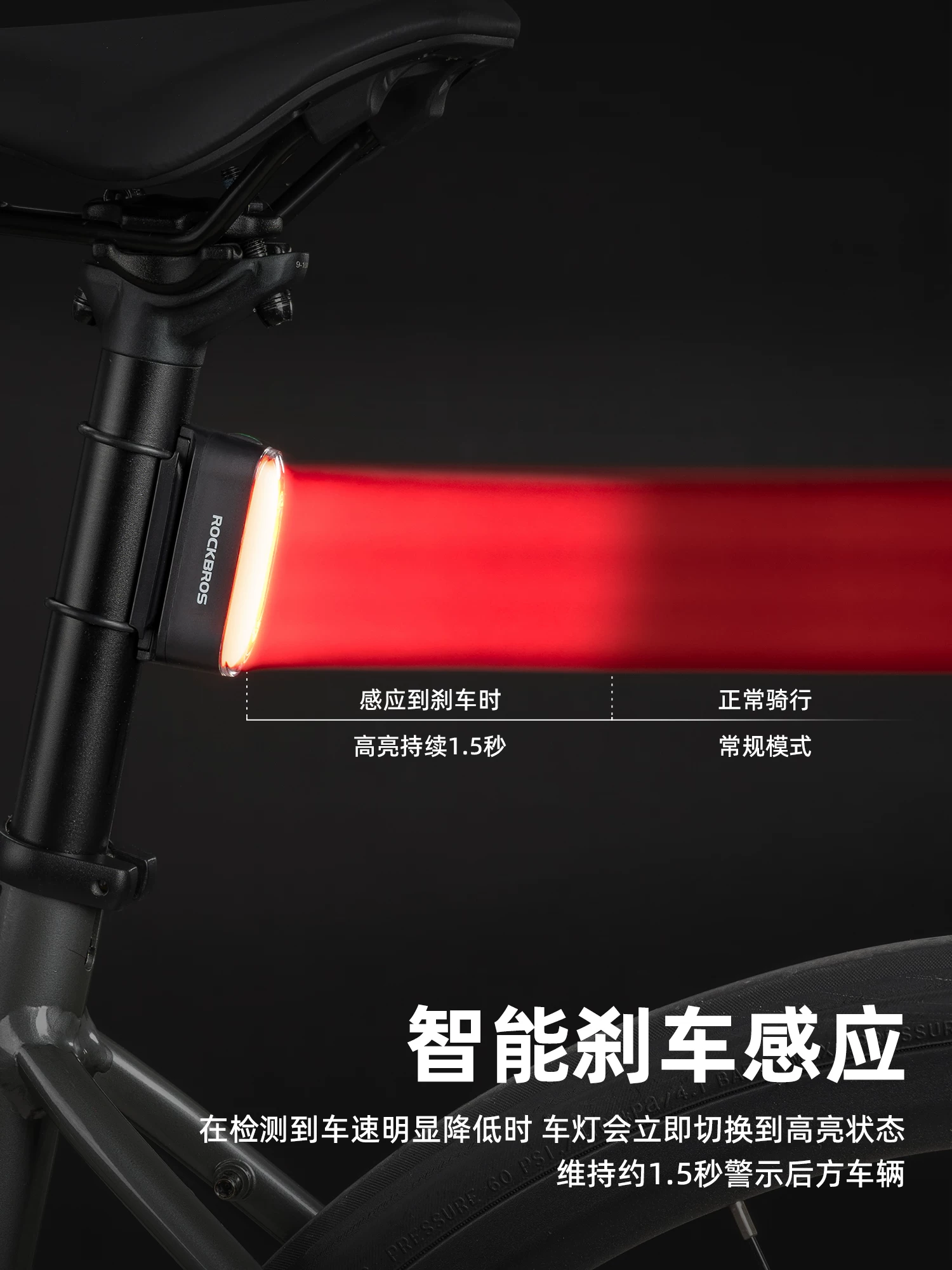 Đèn hậu xe đạp Rock Brothers đèn phanh thông minh từ tính thiết bị đi xe đạp xe đạp đường bộ xe đạp leo núi đi đêm đèn hậu