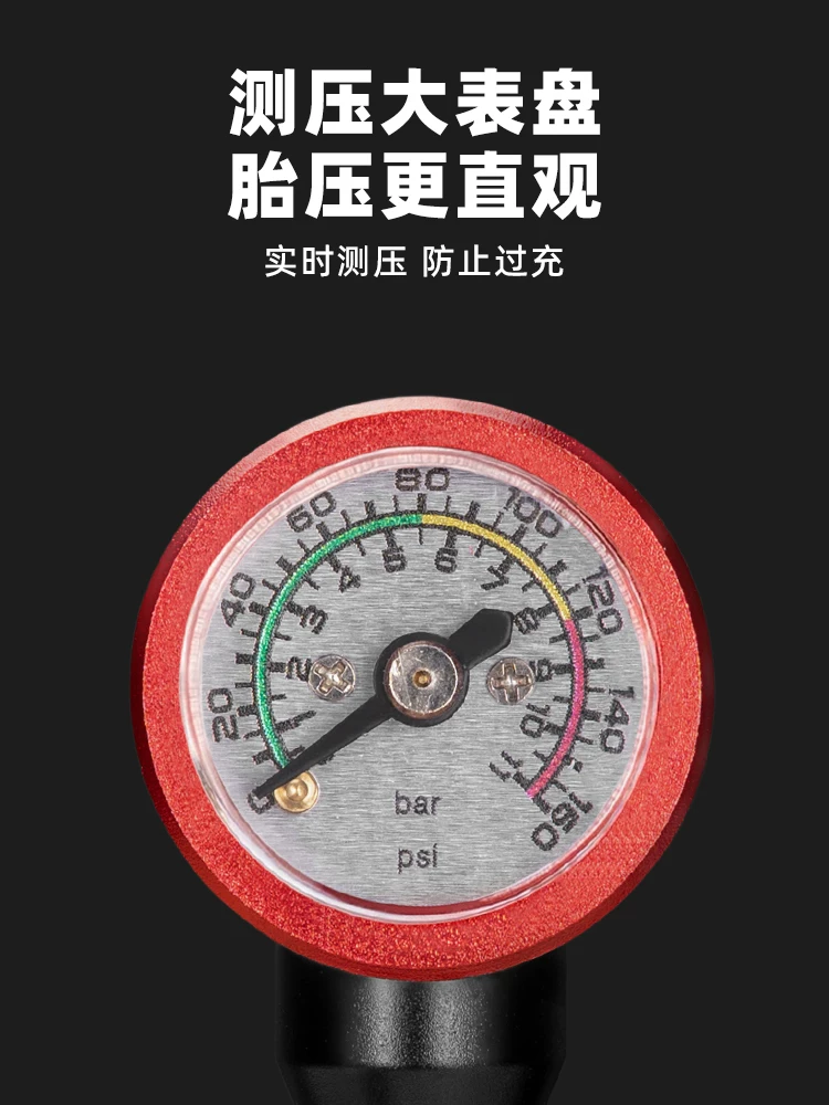 Đầu van CO2 của Rock Brothers để sửa chữa lốp xe nhanh chóng, xe đạp đường trường khẩn cấp Bộ chuyển đổi hợp kim nhôm van kiểu Mỹ/Pháp có đồng hồ đo áp suất