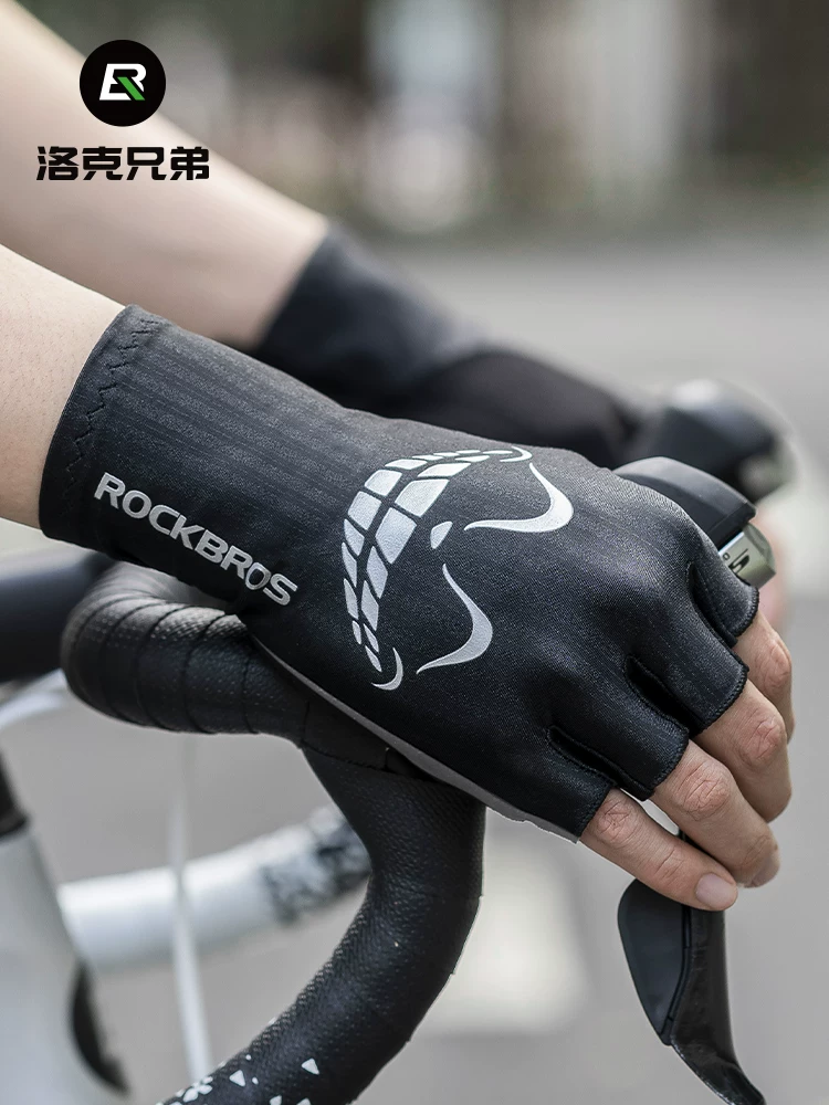 Găng tay đi xe đạp Rock Brothers nửa ngón tay unisex găng tay xe đạp chống sốc ngắn ngón tay thể thao găng tay xe đạp đường núi
