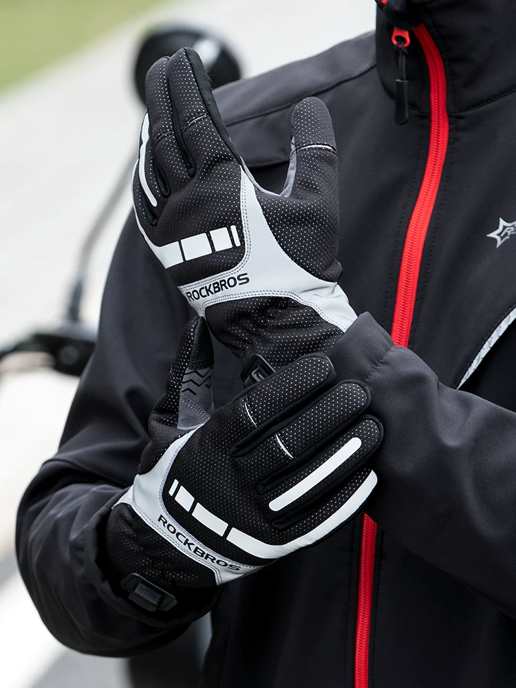 Găng tay đi xe đạp Rock Brothers có thể sạc lại, găng tay xe máy điện có thể sạc lại, găng tay màn hình cảm ứng ấm áp dành cho nam và nữ mùa đông