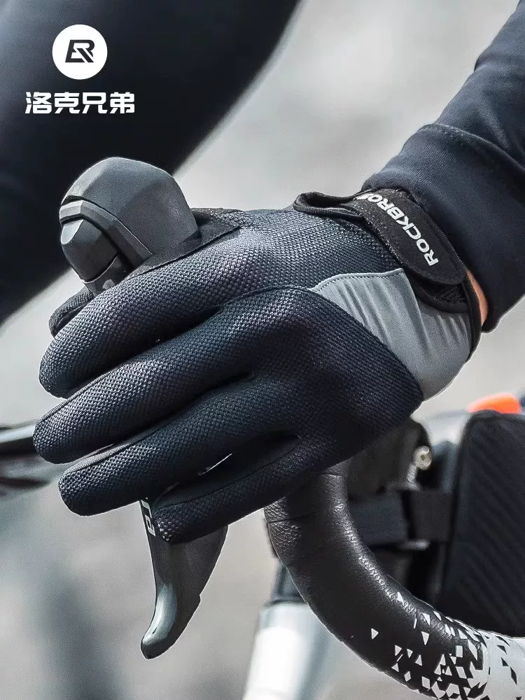Găng tay đi xe đạp Rock Brothers đầy đủ ngón tay xe máy xe đạp đường trường găng tay màn hình cảm ứng dài ngón tay unisex xuân thu đông