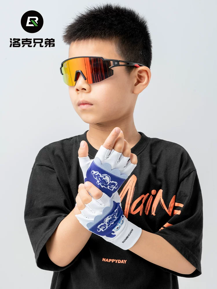 Găng tay nửa ngón dành cho trẻ em Rock Brothers có bảo vệ cổ tay, nhẹ và thoáng khí, thích hợp để đi xe đạp, dụng cụ thể thao thoải mái cho bé trai và bé gái.