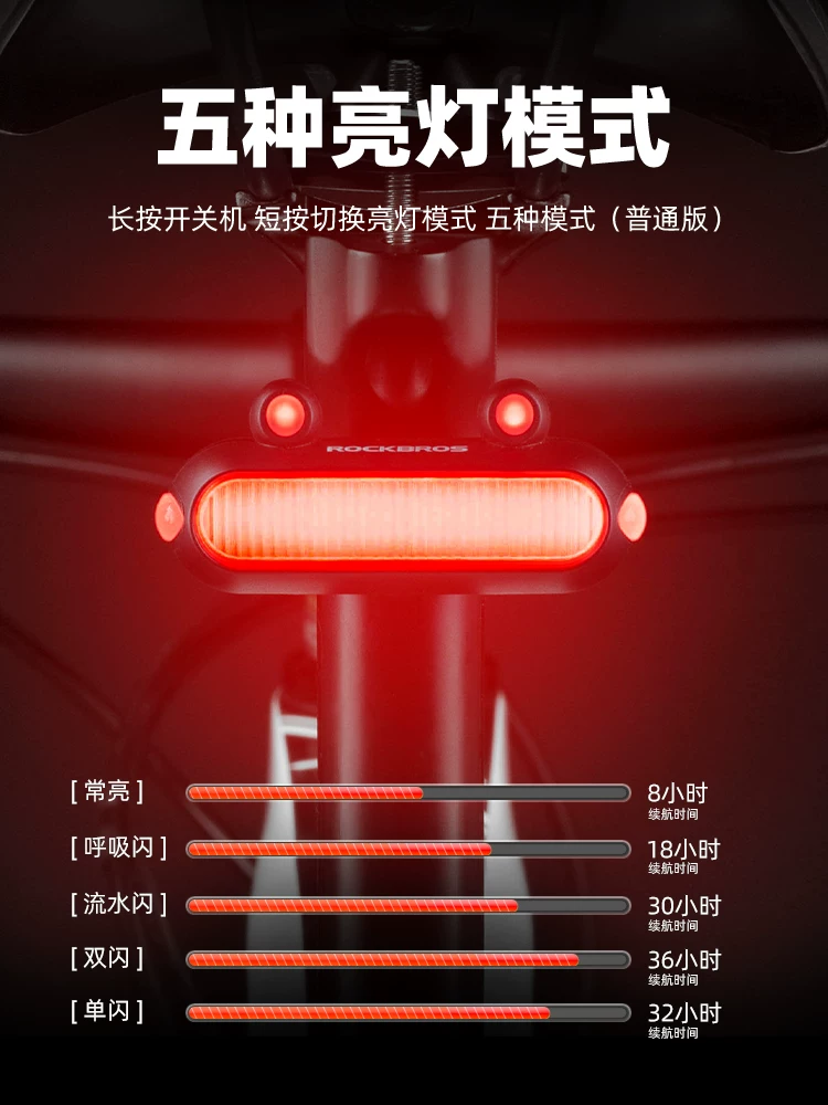 Đèn hậu xe đạp Rock Brothers đèn ếch đèn đường xe đạp leo núi đi đêm an toàn phanh đèn cảnh báo thiết bị đi xe đạp