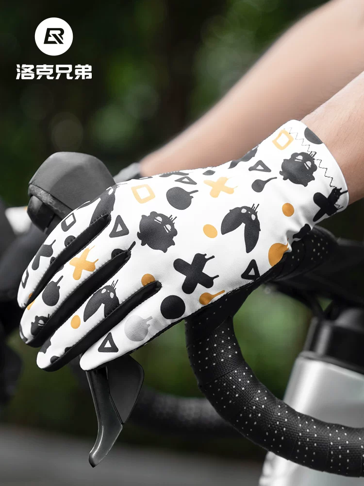 Găng tay đi xe đạp đường trường Rock Brothers, găng tay xe đạp mỏng đủ ngón, găng tay dài ngón dành cho nam và nữ, thích hợp cho mùa xuân, mùa thu và mùa đông, tương thích với màn hình cảm ứng.