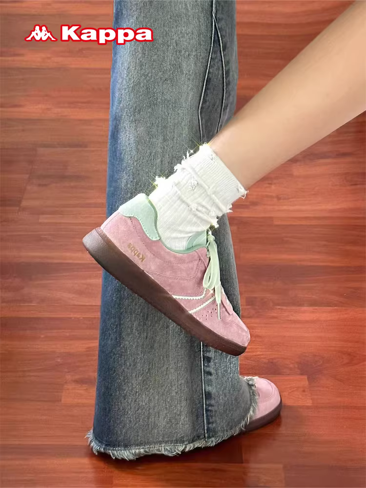 Giày nữ Kappa màu hồng, giày tập luyện mùa đông 2025, giày thể thao thấp cổ, đa năng, phổ biến.