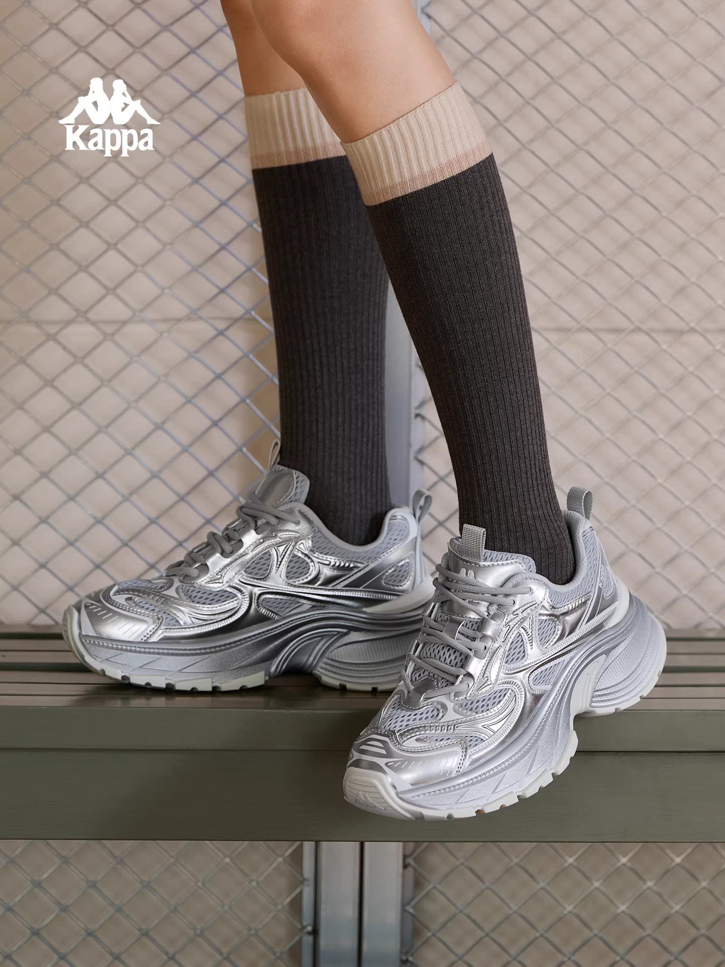 Giày bố đế dày Kappa bạc dành cho nữ mùa đông 2025, kiểu retro mới, giày thể thao thời trang đế mềm