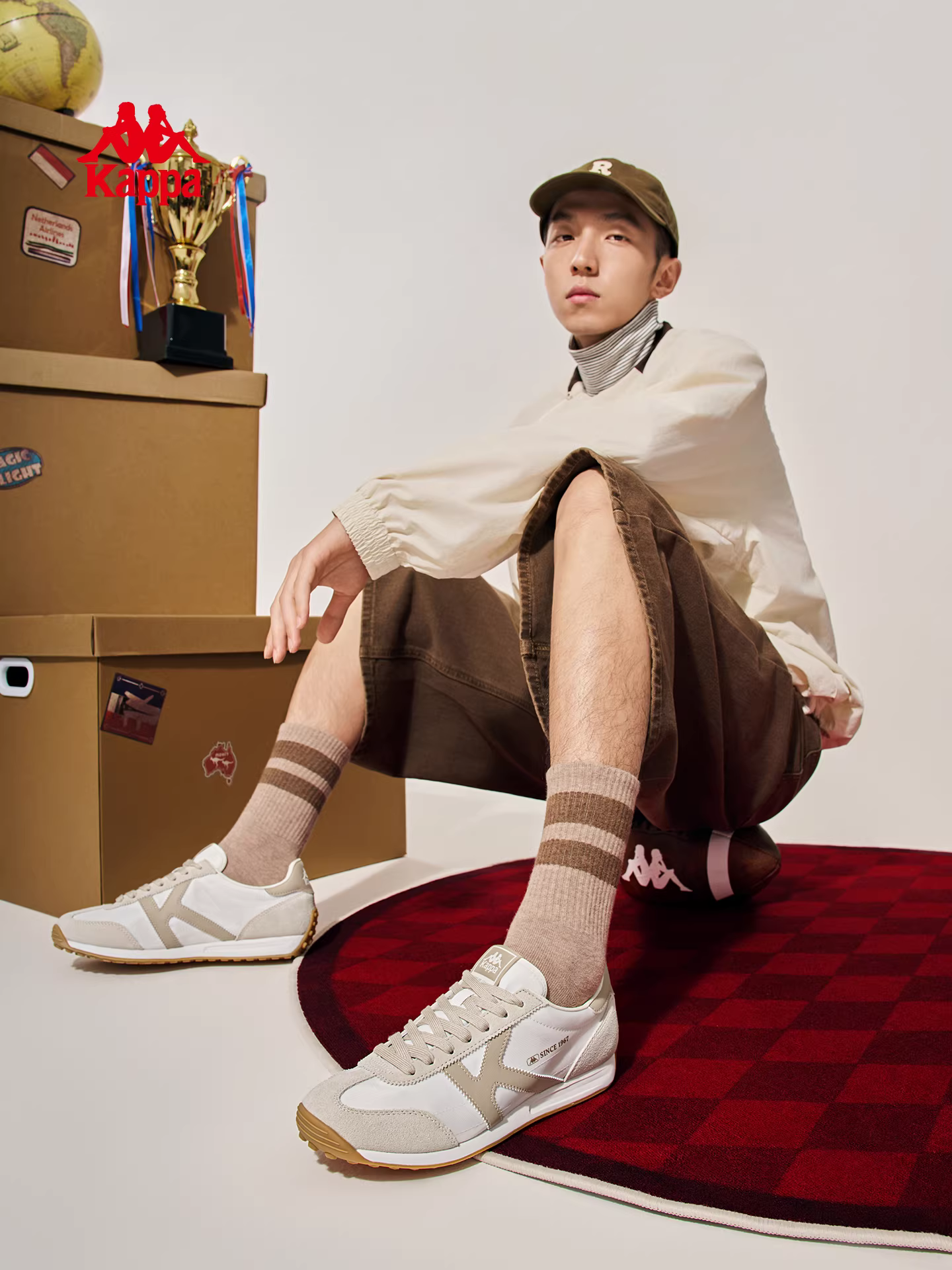 Giày thể thao đế mềm Kappa dành cho nam, mẫu mới mùa đông 2025, giày chạy bộ thời trang phổ biến, giày trắng nhẹ