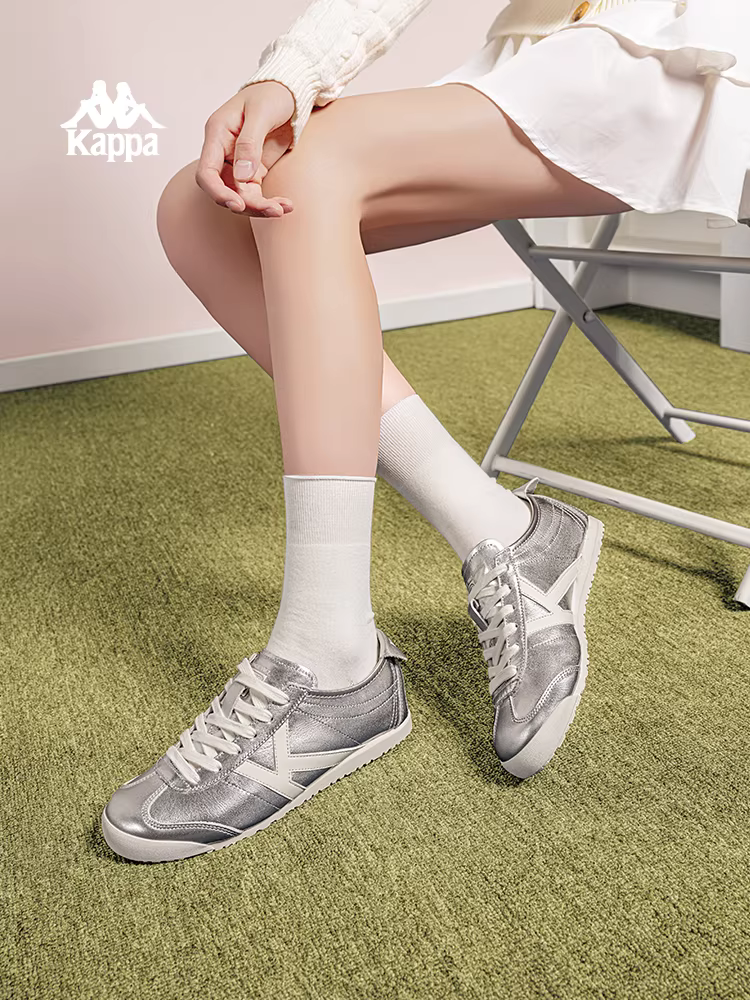 Giày thể thao đa năng Kappa bạc dành cho nữ mùa đông 2025, kiểu dáng mới, phong cách retro, giày tập luyện Đức, giày trượt ván thời thượng